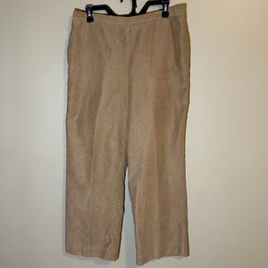 Alfred Dunner Pants Camel Suede Cloth Flat Front Elastic Back Sz 14 EUC